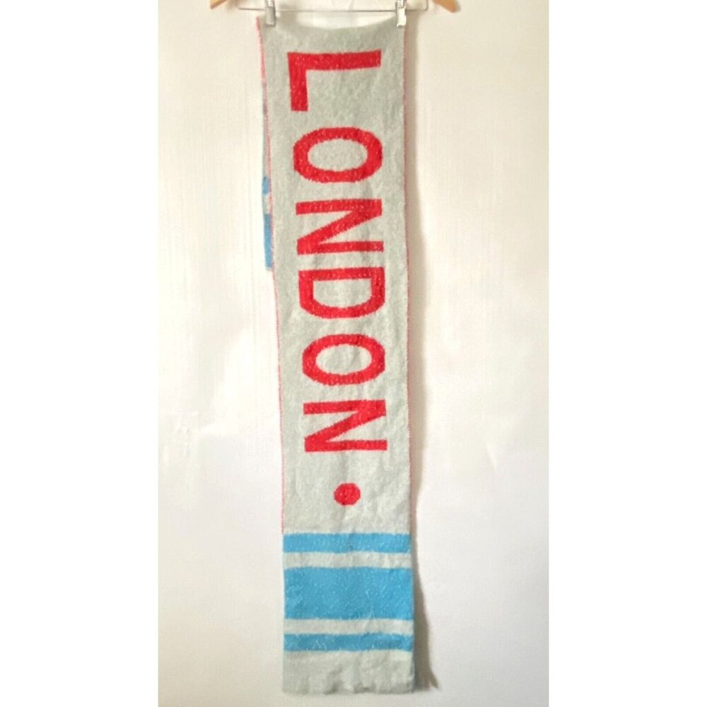 Urban Outfitters City Intarsia Soccer Scarf LONDON White Blue Red 72" x 10" NWOT